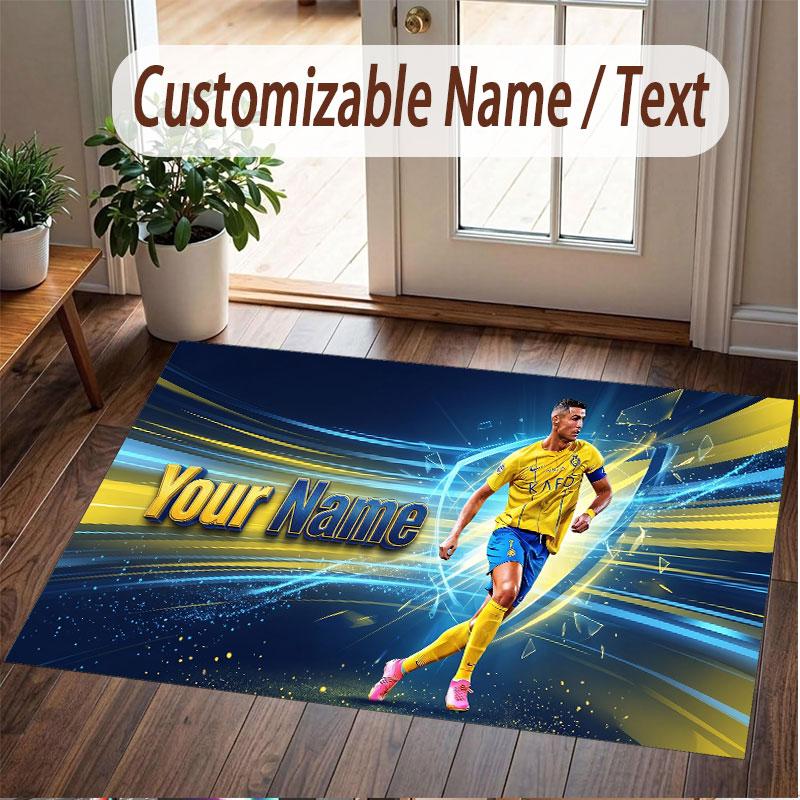Custom Rug Cristiano Ronaldo Pattern Print Name Text Soft Non‑Slip Floor Carpet for Home Indoor Decoration