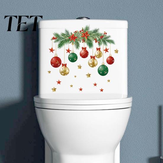 Christmas Theme Decor Sticker Ball Toilet Sticker, Removable Bathroom Wall Decoration Decal, Peel Stick Decal Waterproof Lid for Holiday Party Pattern