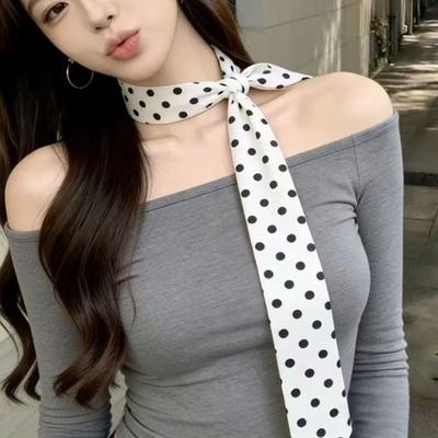Women Narrow Long Scarf  Polka Dot Tie Bag Ribbon Headband Choker Streamer Lady Accessories