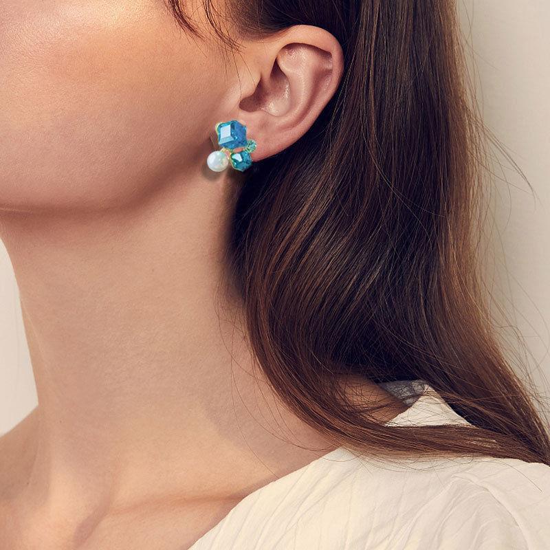 S925 Silver Needle Blue Square Sugar Pearl Earrings - Fresh, High-Class, Exquisite Jewelry for Women