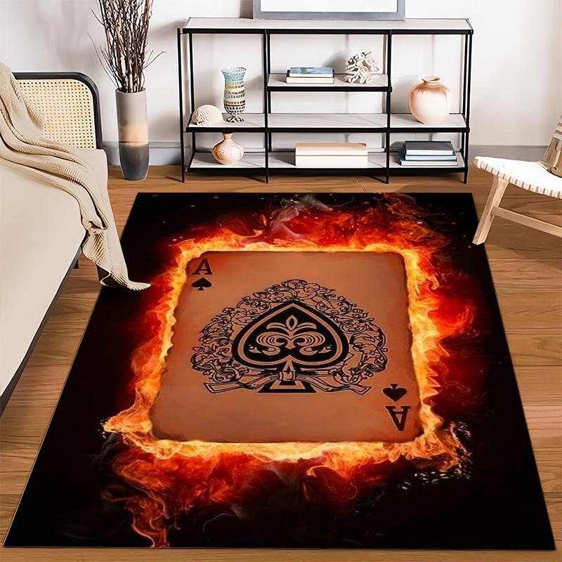Fiery Ace of Spades Carpet with Flame Design, Poker Game Decor Suitable for Use As an Anti-slip for Living Room Bedroom Sofas