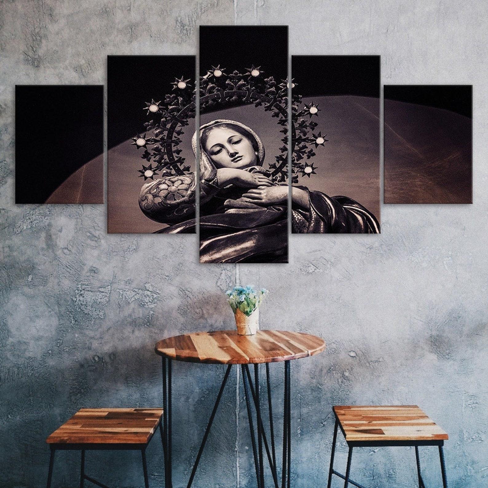

Mary The Blessed Virgin Mother Of Jesus 5 Piece Five Panel Wall Canvas Print Modern Art Poster Picture Home Decor Gift For Him Her 20X35 20X45 20X55CM