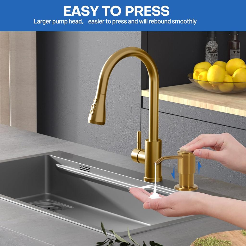 Soap Dispenser for Kitchen Sink, Brushed Gold Built In Soap Dispensers, Stainless Steel Sink Soap Dispenser or Lotion Dispenser Pump with 47"