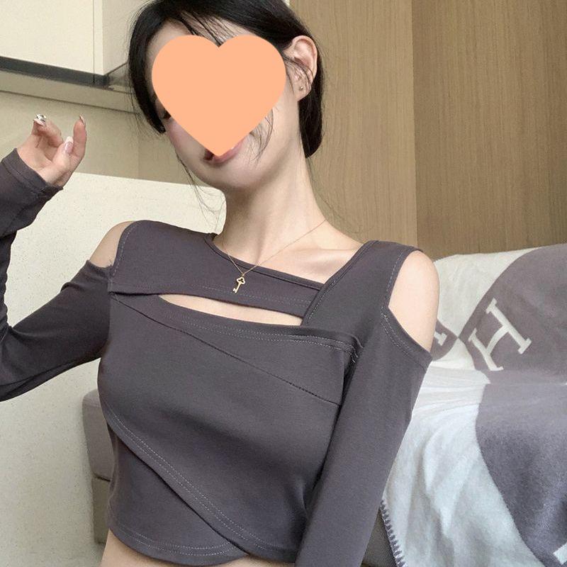 Chic Spicy Girl Off-Shoulder Long-Sleeve Slim Fit T-Shirt for Women - Autumn/Winter 2025