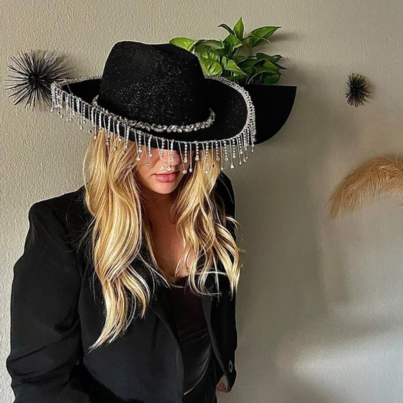 Western Cowboyhut Brillen für Brautparty Cowgirl Kopftuch Kostümset Damen Kopfbedeckung Nachtclub Halloween Outfit