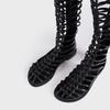 Fashion 2025 Summer New Designer Sexy Narrow band Leather Women Knee-high Boots Fashion Flats Heeled Sandals Boots Casual Booties Shoes