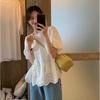 2025 Summer Women's French Embroidered White Doll Shirt with Hollow Bubble Short Sleeves