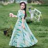 Mädchen Kinder Blumenmuster Kurzarm Chiffon Prinzessin Lang Sommerkleid