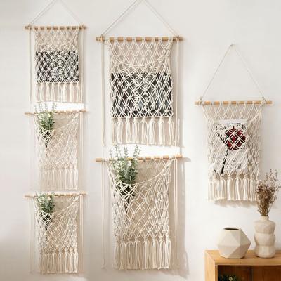 Multi-layer Cotton Woven Storage Net Bag Wall Hanging Pocket Organizer for Books Decor Nordic Style Home Wall Decor Net Pouch