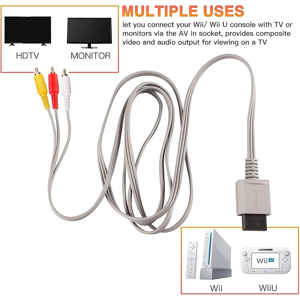 Wii/Wii U AV Cable AV Conversion Cable AV Composite Cable RCA Conversion Adapter Component Termin...