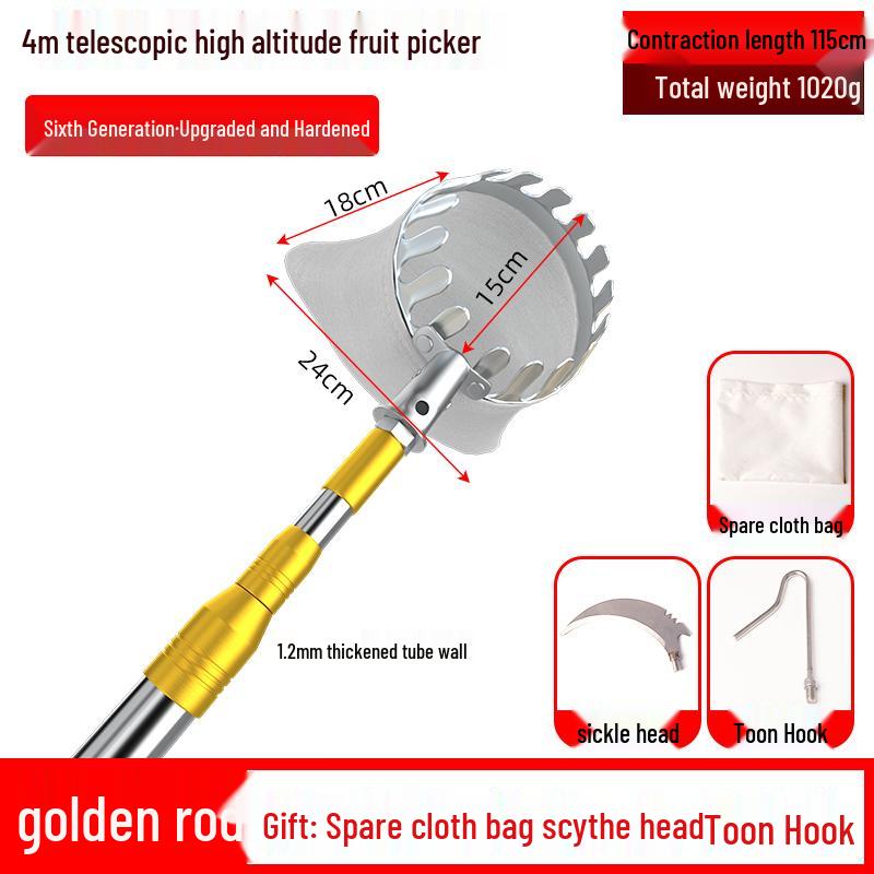 Telescopic Pole Fruit Picker for Persimmon, Loquat, Bayberry, Peach, Plum, Jujube, Apricot, and High-Altitude Harvesting