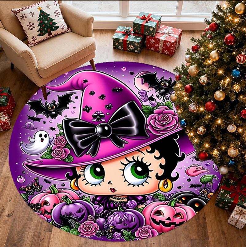 Betty Boop Pattern Round Rug, Indoor/Outdoor Mat, for Picnic, Gameroom, Bedroom, Office, Living Room, Home Decor Carpet, Birthday Gift
