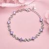 925 Sterling Silver 8-inch Exquisite Purple Zircon Bracelet for Women's Fashionable and Elegant Wedding Party Jewelry