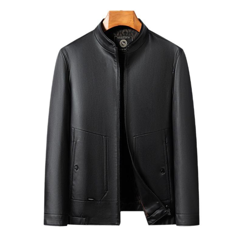 Big Brand Genuine Leather Jacket for Men Autumn and Winter Casual Stand Collar Sheepskin Jacket Middle-aged Leather Jacket Thick