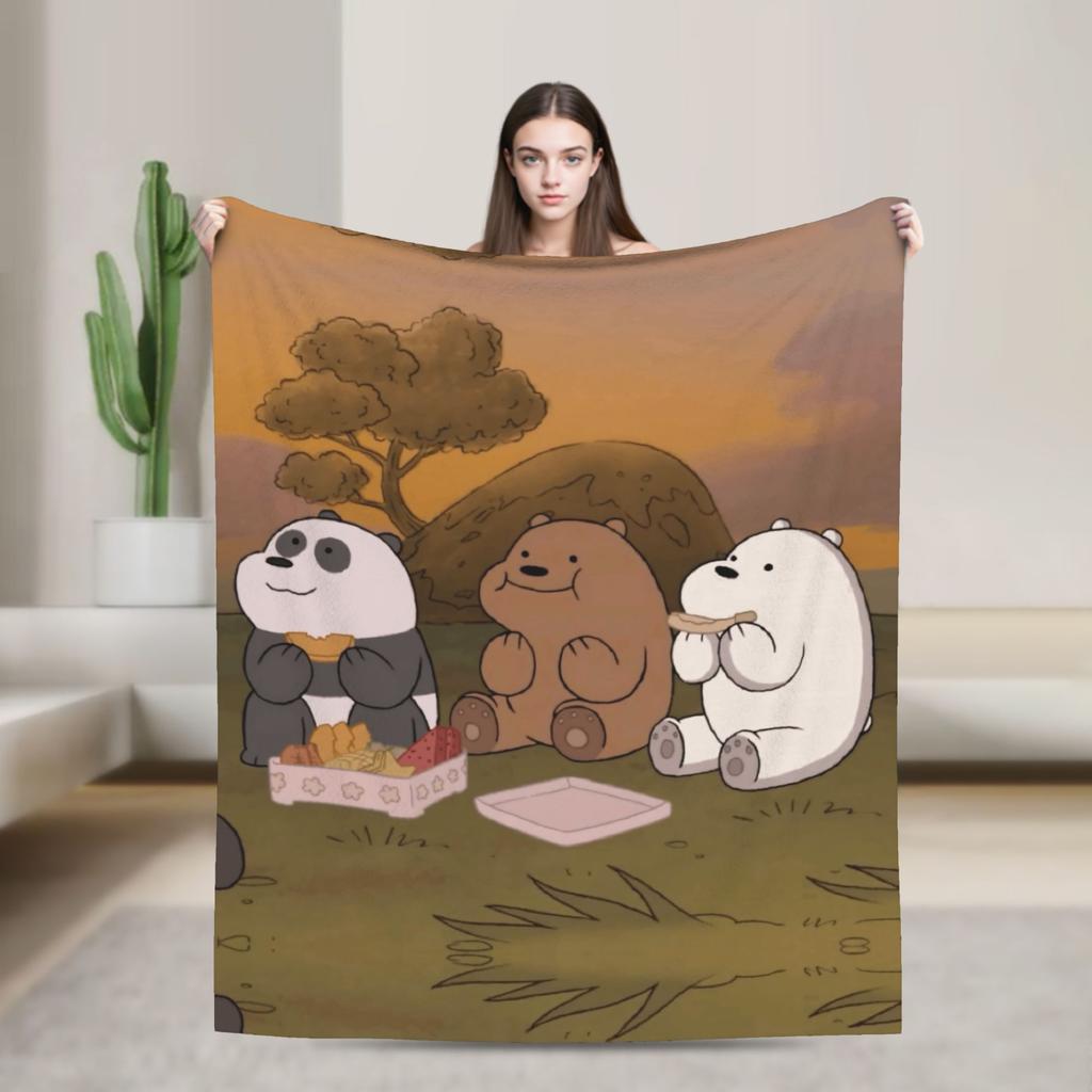 Warm Soft Blanket Camping We Bare Bears Somos Osos Bedding Throws Flannel Bedspread For Couch Bed Pattern Sofa Bed Cover