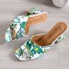 2024 New European and American Style Fashionable Round Head Set Foot High Heel Casual Women's Roman Graffiti Slippers