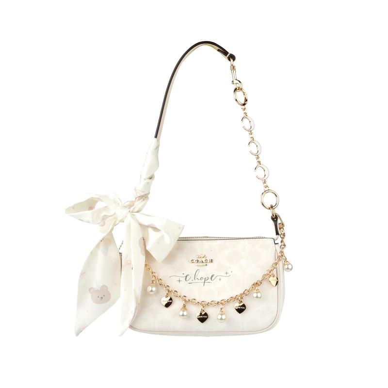 

COACH handbag [Customized bag] Nolita 19 Jiuqi silver small flower bag metal brand logo trendy and versatile artificial leather small size bear ribbon срібний