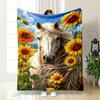 Golden Horse Among Sunflowers Flannel Blanket for Bedroom Living Room Sofa and Nap