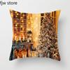 Christmas Decor Pillow Cover  Tree Gift Fireplace Print Throw   New Year Home  Sofa Cushion
