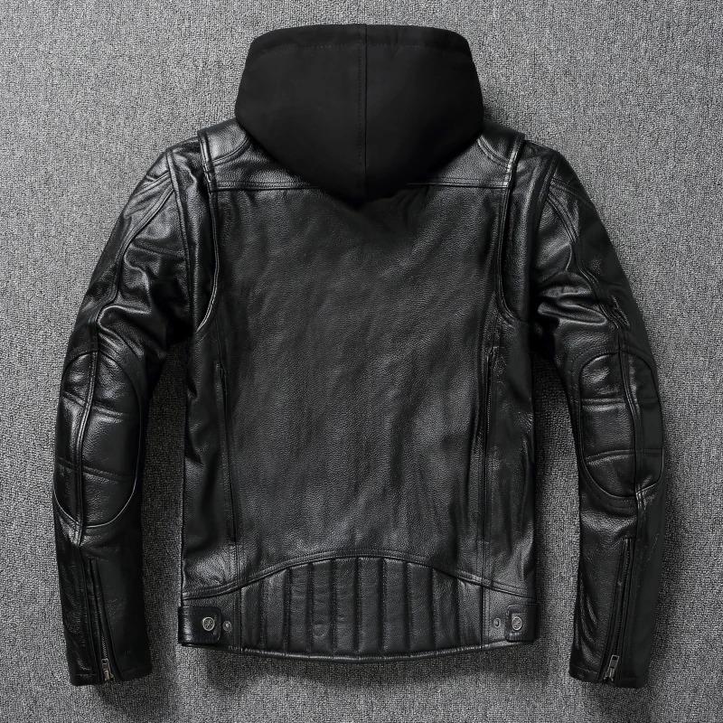 Veste de moto lourde de taille chinoise, manteau de motard de club, veste en cuir de vache véritable, vêtements d'équitation à capuche amovible pour hommes, veste en cuir pour hommes