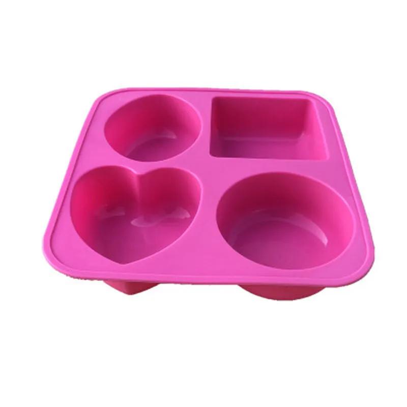 New Creative 4 Cavity Soap Molds Round Oval Heart Square Shape Handmade Soap Cake Baking Mold Soap Making Tools Color Random