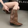 Fashion Shoes for Women 2024 High Quality Sleeve Women's Boots Autumn Pointed Toe Solid High Tube Chunky Heels Large Size Fashion Boots