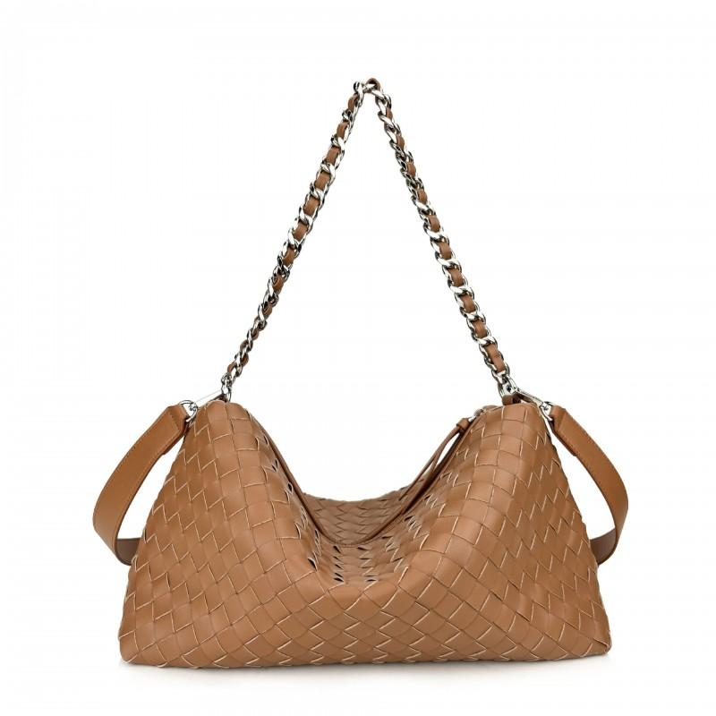 Premium Genuine Leather Woven Chain Shoulder Bag Large Capacity Crossbody Women Men Daily Use