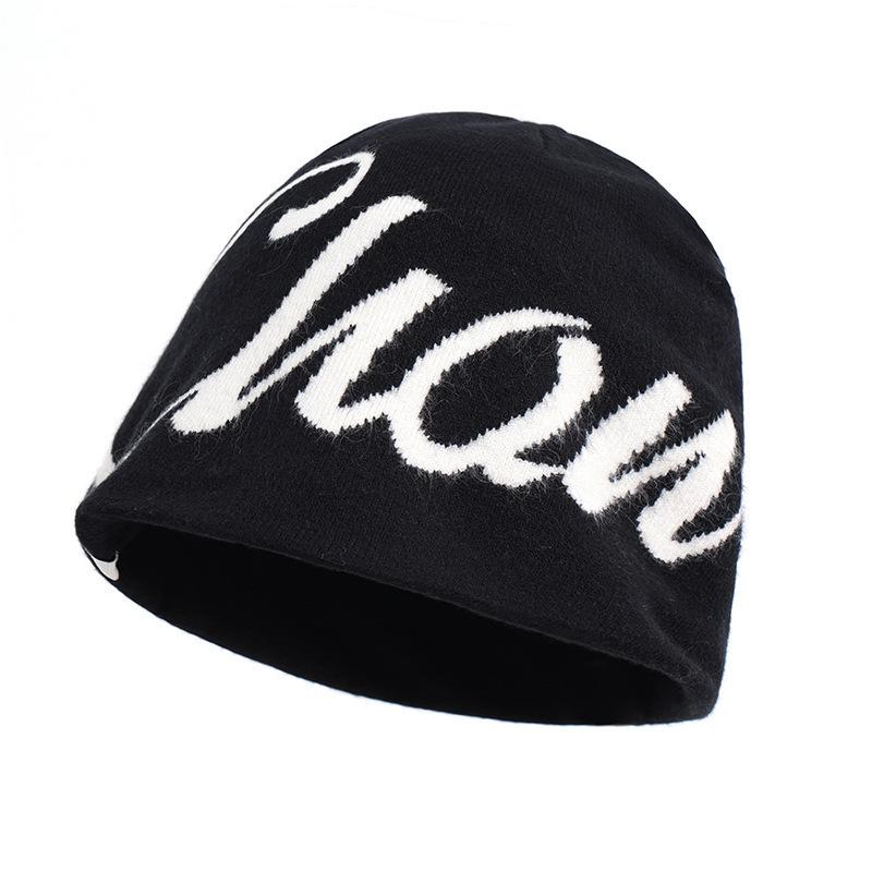 Rabbit velvet double-sided letter knitted hat new women's autumn and winter bag head cold hat outdoor mountain climbing ear protection warm wool hat
