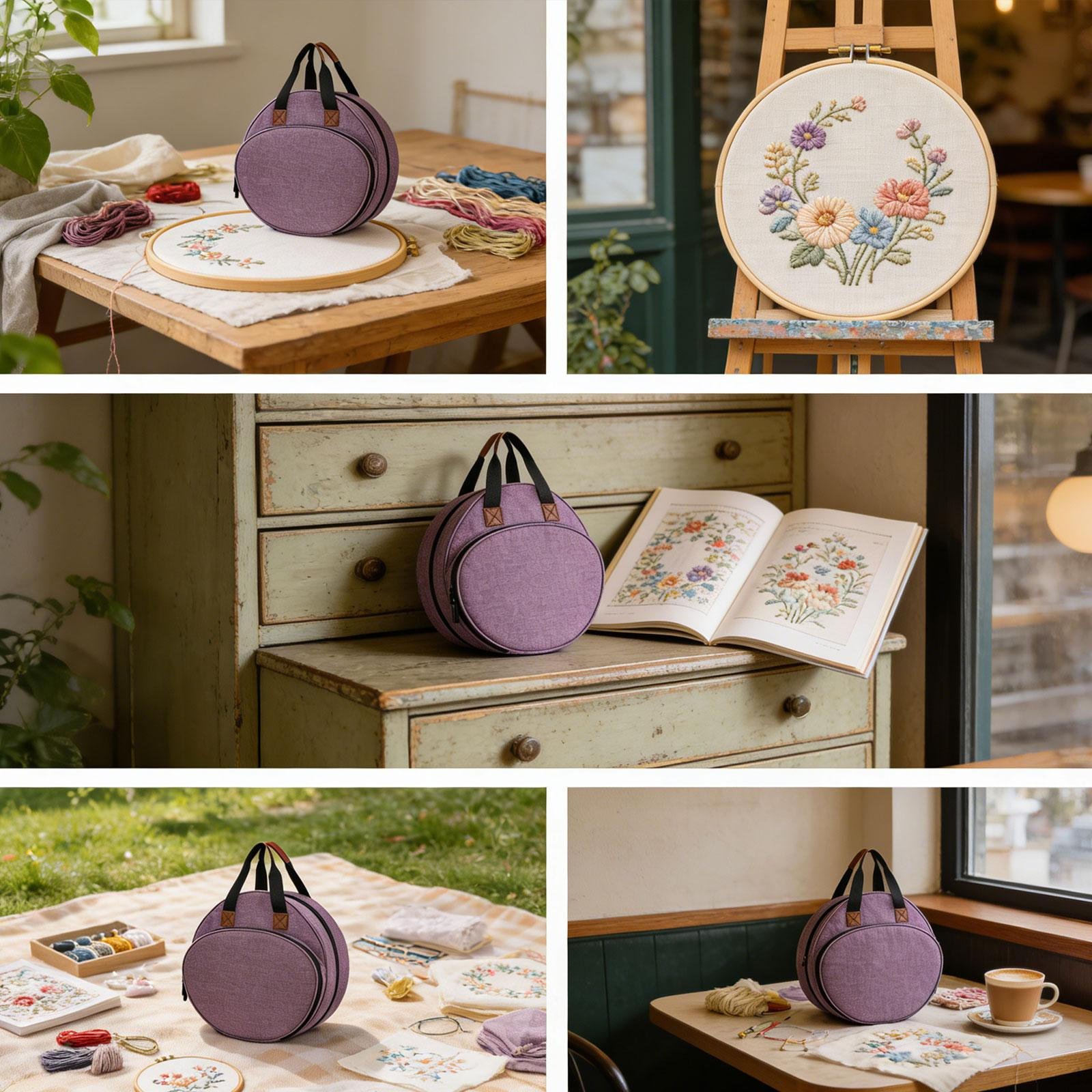

Embroidery Project Bag and Zipper Supplies Storage Tote for Patterns Floss Accessories фиолетовый