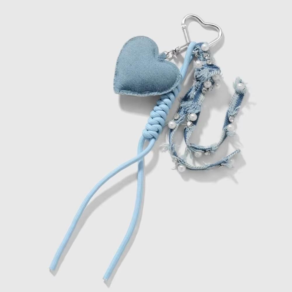 Star Heart Pendant Denim Keychain Distressed Frayed Keychain Pendant for Women Ladies Bag