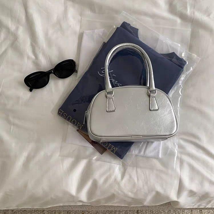 Mini Korean PU Leather Bag for Women  Silver Bowling Shoulder Bag  Girls Crossbody Bag  Fashion  Summer  New