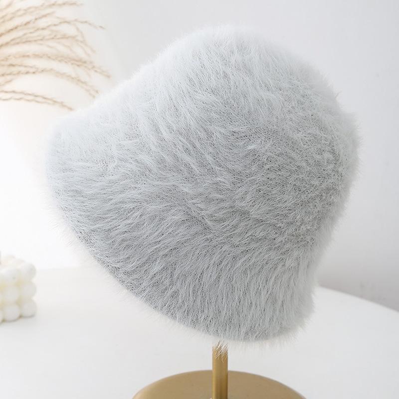 New Solid Color Plush Fisherman's Hat Children's Winter Warm Ear Protector Basin Hat Shows Small Face Versatile Bucket Hat