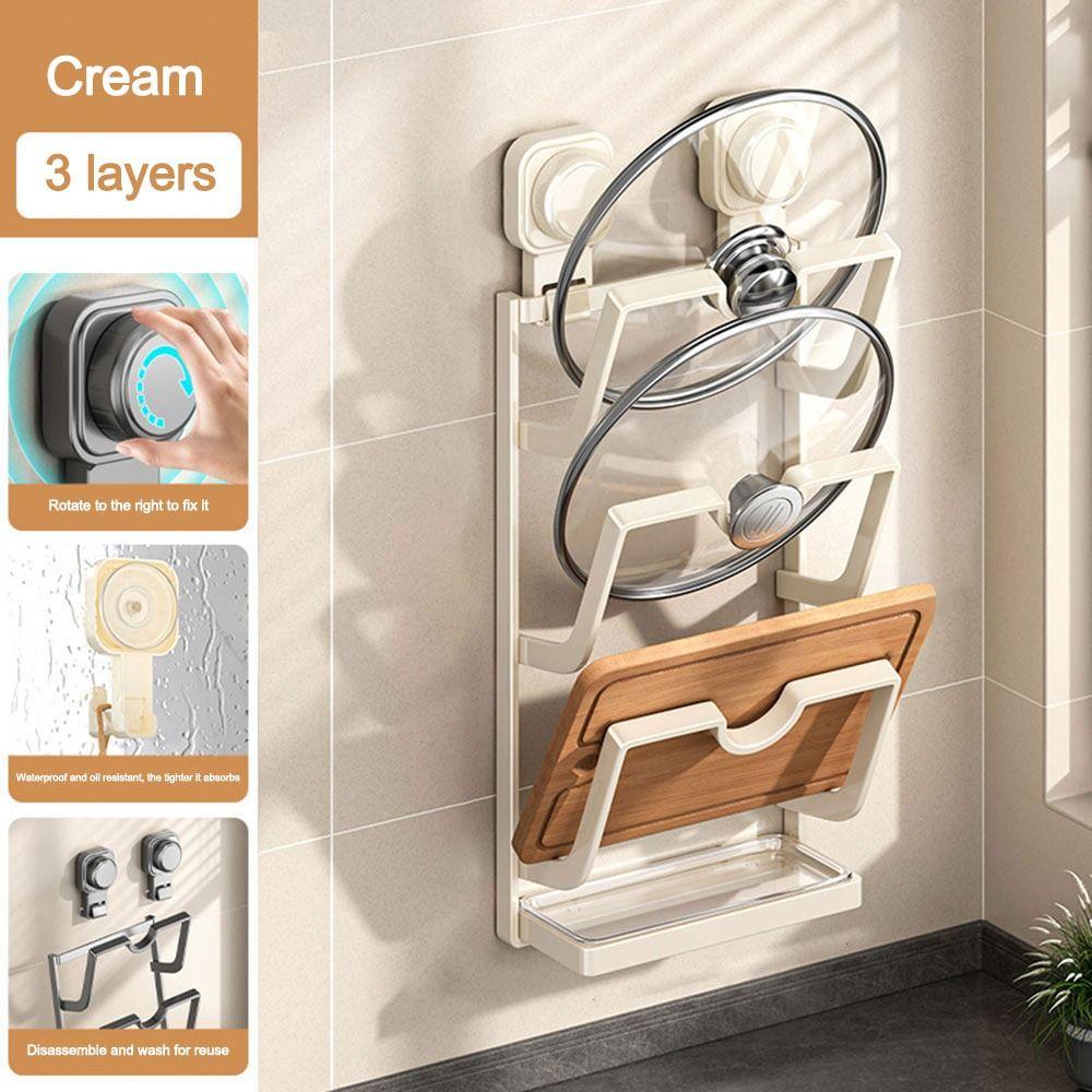 Multi-Layer Suction Cup Pot Lid Holder Punch-Free Pan Cover Storage Holder  for Kitchen