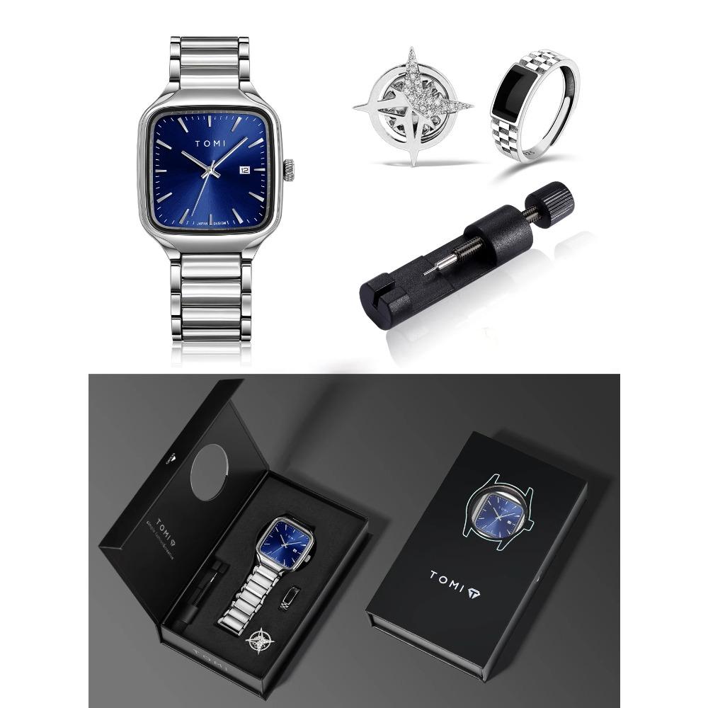 Men's Quartz Watch New Fashion Box Set Cufflinks Ring Fashion Set Box Watch As A Gift for Men's Gift Box