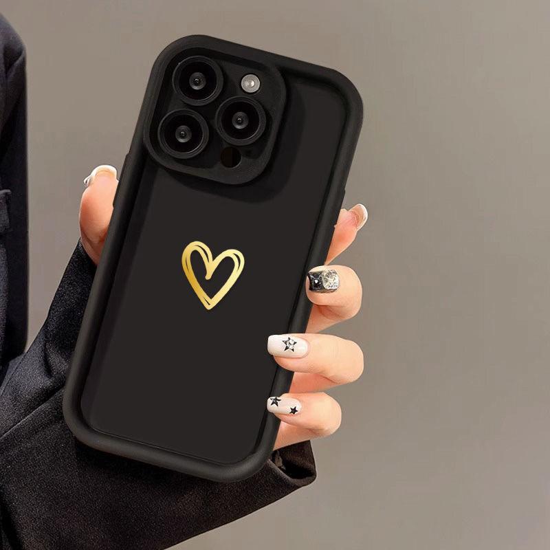 Gold love for iPhone17ProMax mobile phone case 14 Apple 13 matte 12/15 premium 11 fine holes