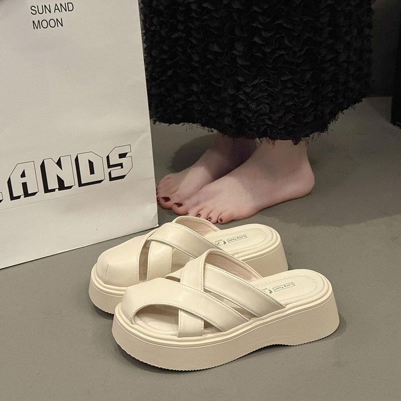 Fashion Platform Shoes Woman Mules Slippers Casual Women Flat Sandals Summer 2025 Trend Walking Comfort Soft Leather Sandalias De Mujer