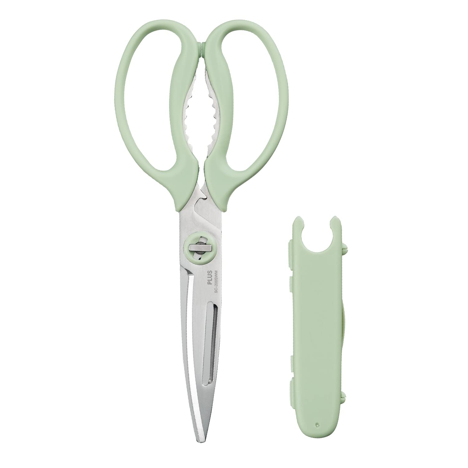 Plus Kitchen Bottle Lid Dishwasher Fit Cut Pistachio Green Scissors, Multi-functional (Peeler, Opener, Opener, Knife), Safe, Stress-Free Cutting, зелёный