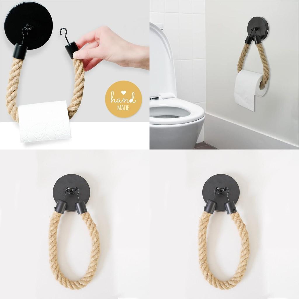 Black Matte Hanging Toilet Paper Rack With Rope For Bathroom And Living Room