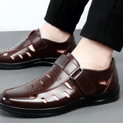 Men's Summer Breathable Hollow Soft Bottom Sandals Middle-aged and Elderly Business Casual Soft Surface Hole Shoes