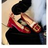 Fashion Women's Heel Shoes 2025 New Spring French Round Head Square Buckle Shallow Mouth Thick Medium High Heel Shoes Women