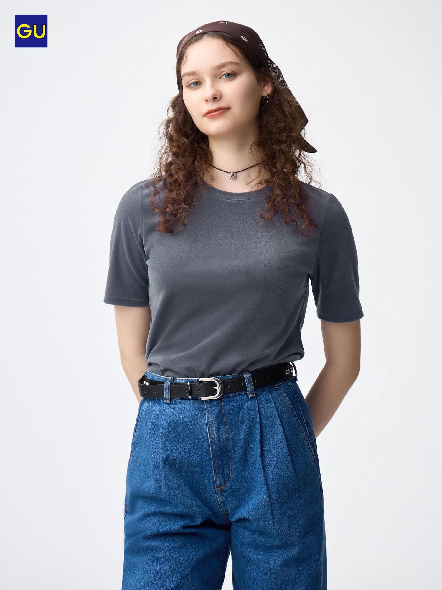 

Uniqlo Gu Прозрачная велюровая футболка 08 DARK GRAY/WOMEN S