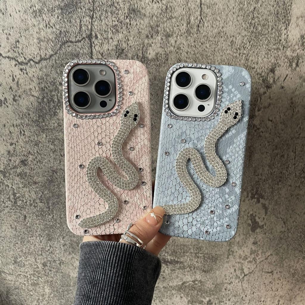 Light luxury fish Lin leather pattern brick three-dimensional snake for Apple 16 mobile phone case 15promax light luxury 14/13/12 women