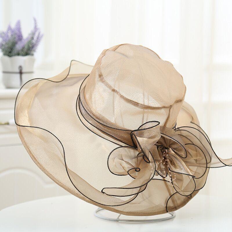 Summer European and American Flower Mesh Sun Hat Beach Sun Hat Women's Organza Top Hat