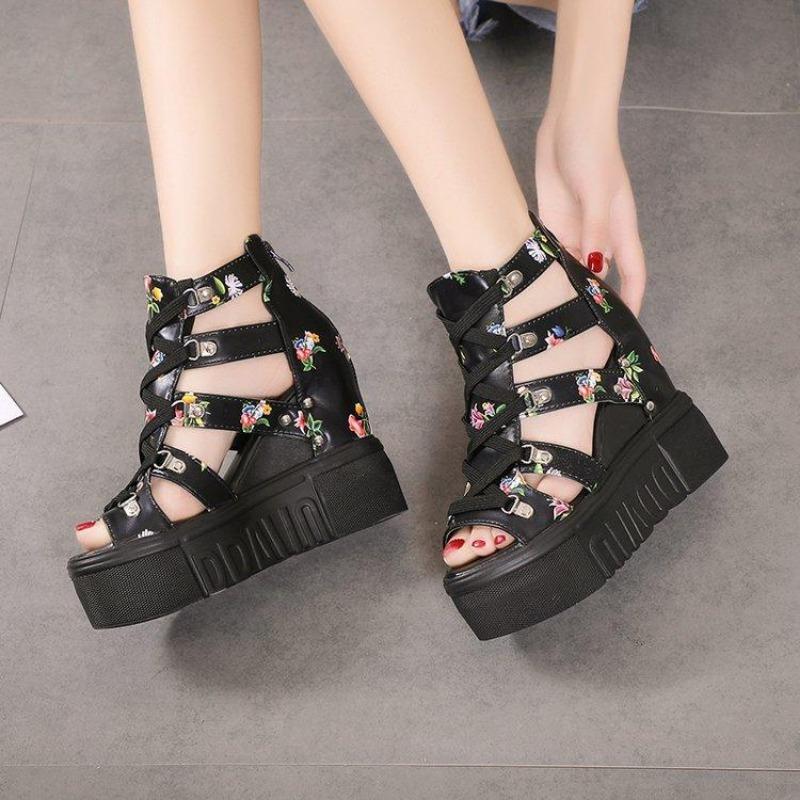 Sandalen mit hohen Absätzen für Damen, Sommer, neuer Stil, Plattform, ausgehöhlt, Fischmaul-Sandalen