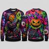 Pumpkin Ghost Graffiti Sweatshirt Halloween Women 3D Print Polyester Crew Neck Long Sleeve Hip Hop Fashion Pullover Oversized Fit