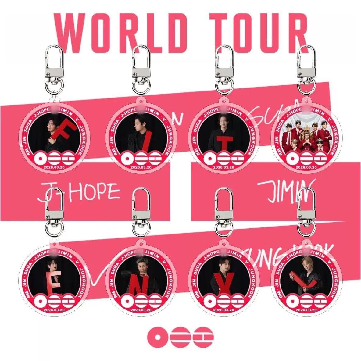8 шт. Акриловый брелок BTS World Tour 2026, Брелок с фото участника и буквой, Аксессуар для сумки фаната K-pop ARMY 8pcs