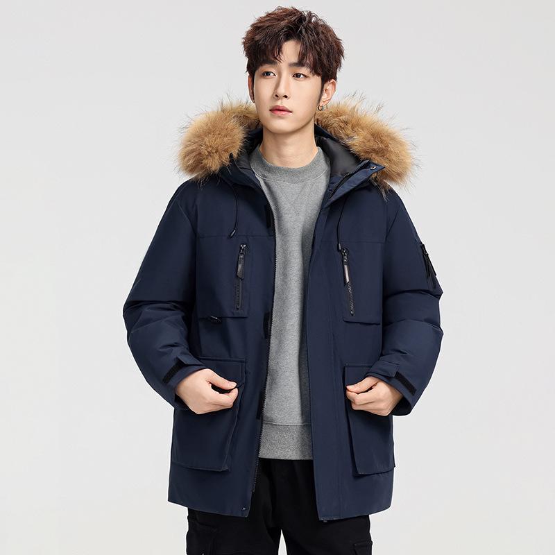Men's Winter Hooded Down Jacket - Trendy, Stylish, Mid-Length, Red Outerwear for Couples (2025 Edition)