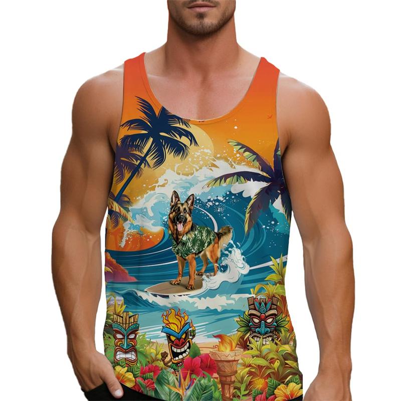 

Гавайские майки для щенков, летние майки для серфинга, повседневные безрукавки, майки для тренировок в спортзале, мужские майки 5XL