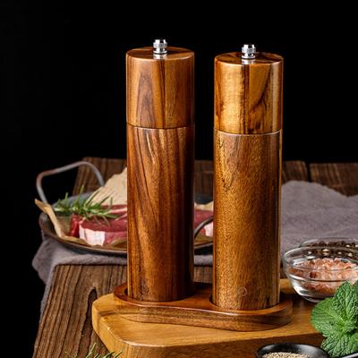 1/2Pcs Pepper Grinder Wooden Salt Pepper Grinding Set with Adjustable Coarseness Refillable Ceramic Core Manual Mill Kitchen Spice Grinder
