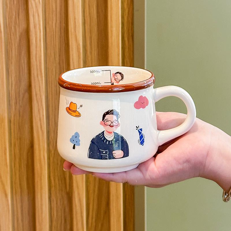 A family of four cute ceramic mugs, high-value household drinking cups, children's breakfast, milk cups, birthday gifts